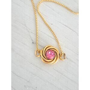 Vintage Retro Pink Solitaire Slide Crystal Stone Gold-fill Choker Necklace